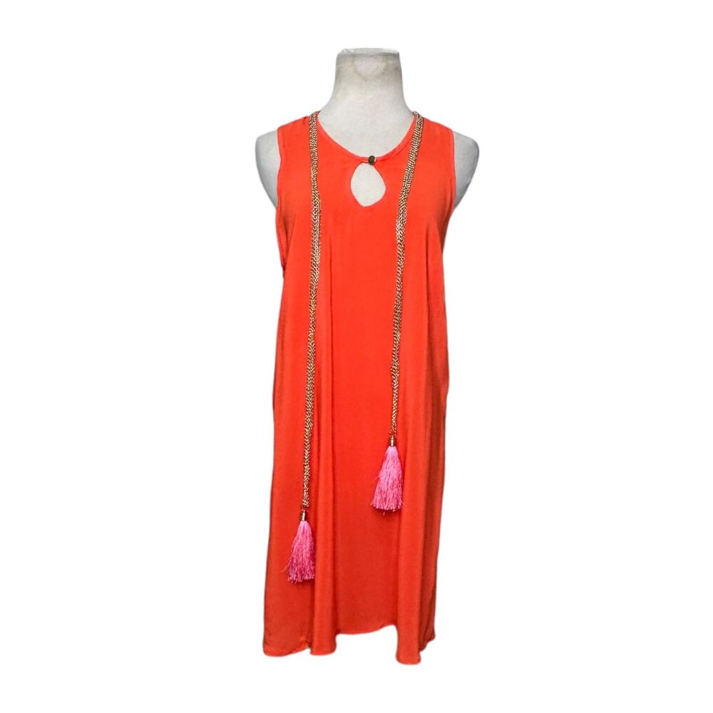 Ella Luna orange silk Lira sleeveless chained tassel detail mini dress size M